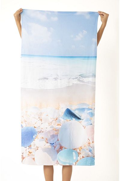 XJIM Seashell Patterned Digital Printed Beach Towel - 100% Cotton, 75x150 Cm