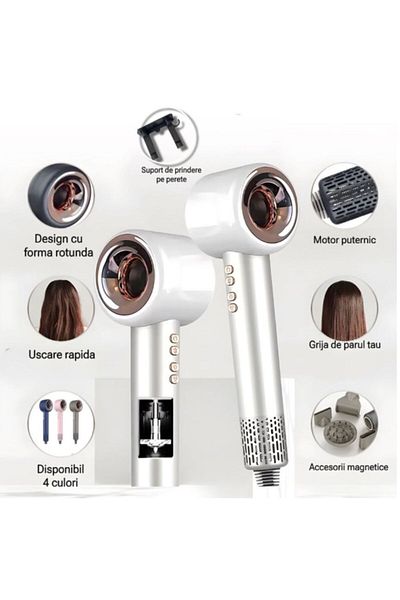 OEM Uscator Profesional, Ionizare, 4 Accesorii, Putere 1600 W,, 4 Trepte De Temperatura,3 Trepte Viteza