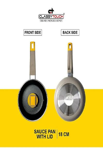 CLASSYTOUCH Non-Stick Saucepan 18 cm with Glass Lid – 1.5L, Flat Base, Aluminium Cookware