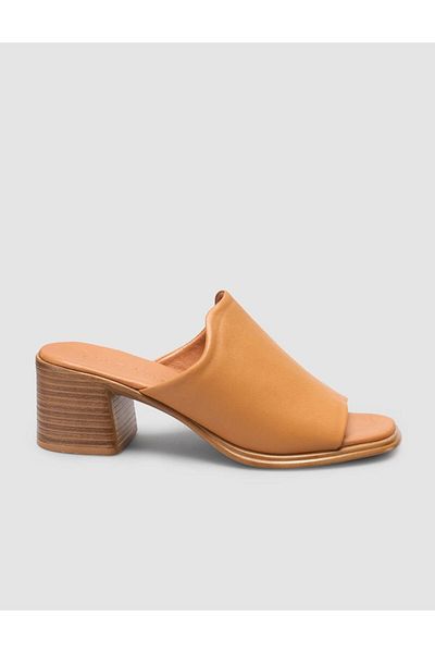 Cabani Papuci de damă, 100% piele naturală, cu toc, cafeniu