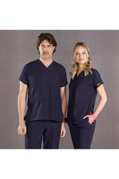 ÇİZGİ MEDİKAL Navy Blue Dr Greys Terikoton Doctor Nurse Uniform Medical Unifo...