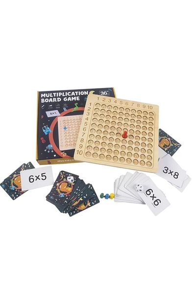 Toyska Joc Educativ Din Lemn Tabla Inmultirii Cu Cartonase, Zaruri Si Pioni, Multicolor, ®
