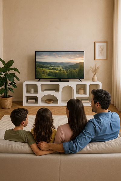 MARIA HOMES حامل تلفزيون هندسي حديث باللون الأبيض مع أرفف عرض مفتوحة - 160 × 40 × 50 سم