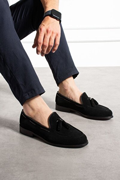 YAREL AYAKKABI Men's Black Suede Loafer Corcik Shoes