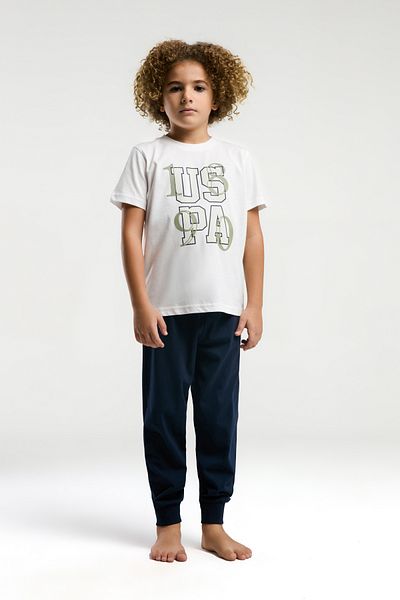 U.S. Polo Assn. Uspa Licensed 4-14 Years Old 100% Cotton Fabric Digital Printing Bicycle Collar Boys' Bottom-Top Set