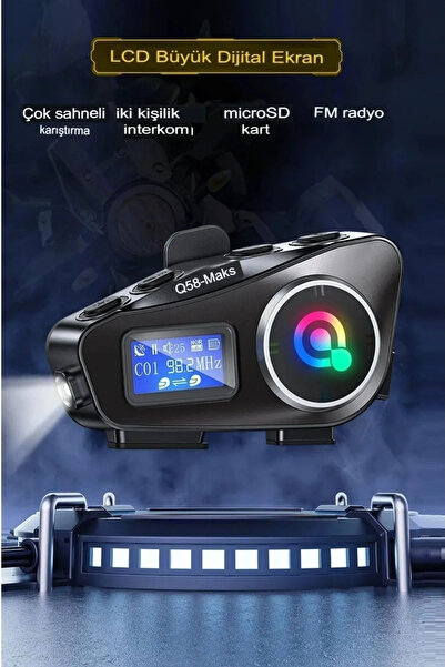 NS Store Q58 Max 500m Telsiz Mesafeli Tüm Kasklara Uyumlu Çift Sürücü İletişimi Led Ekranlı Intercom FM Radyo