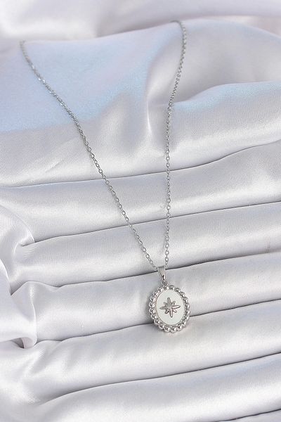 Clariss 316L Steel Silver Color Chain White Enamel Pole Star Embroidered Medallion Model Women's Necklace