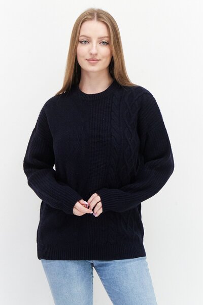 Aigle Women Crew Neck Textured Sweater, Navy Blue