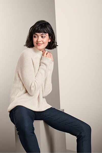 Tchibo Women Crew Neck Textured Sweater, Beige