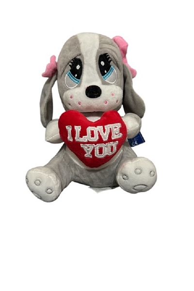 ROSEPREMİUM Sad Dog with Heart Plush Toy 25cm Gray