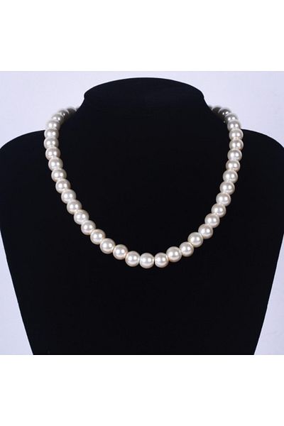 PUFO Colier scurt elegant pentru femei cu perle acrilice albe, model Gravel alb