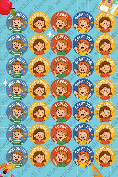 sanatıbedi 100Pcs School Sticker for English Teachers - Carnet School Student Motivational Homework Sticker 3X3Cm