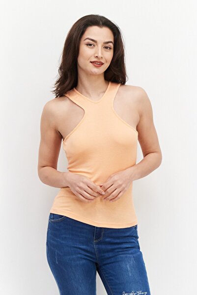 BCBG MAX AZRİA Women Crew Neck Sleeveless Plain Tank Top, Coral