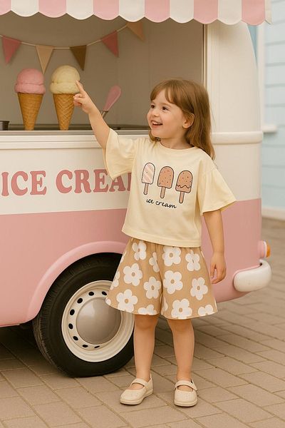 tunays shopping Ice Cream Printed Girl's Shorts Set
