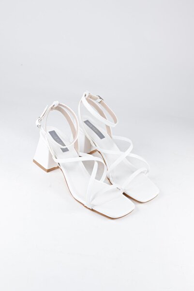 NiceDiffer صندل نسائي بكعب أبيض وشريط للكاحل مقاس 6 سم