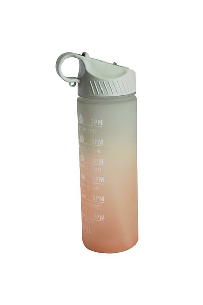 PUFO Graduated water bottle for sports, fitness, training, with straw included, 500 ml, green/orange