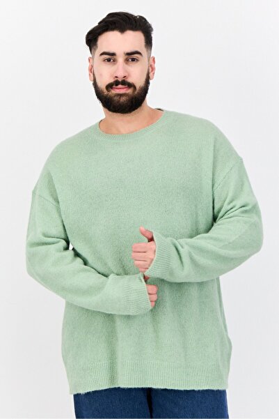 Gant سترة رجالية محبوكة بأكمام طويلة وياقة دائرية، لون أخضر أوكالبتوس