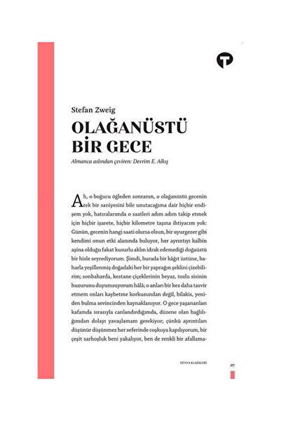 Turkuvaz Kitap Olağanüstü Bir Gece / / Stefan Zweig