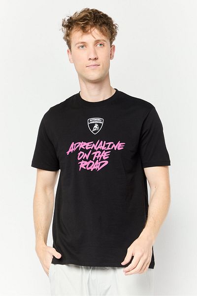 Lamborghini Men Crew Neck Short Sleeves Brand Logo T-Shirt, Black