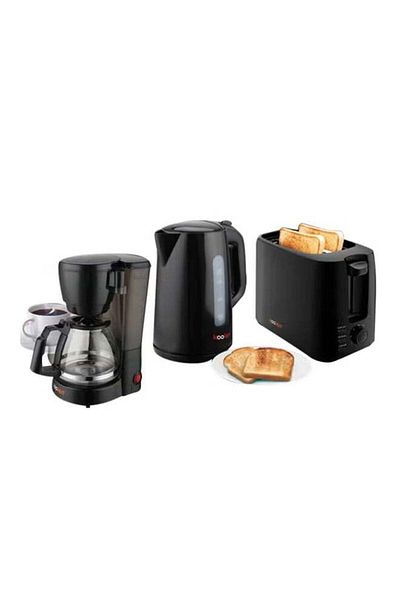 Koolen Complete Breakfast Set Coffee Maker, Electric Kettle, Toaster 2200 W Black