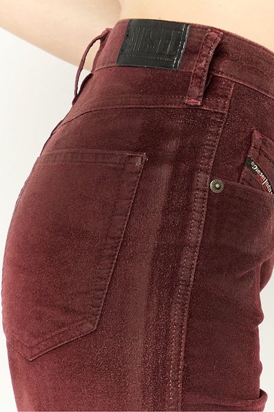 Diesel Women Slim Fit Solid Straight Leg Pants, Burgundy