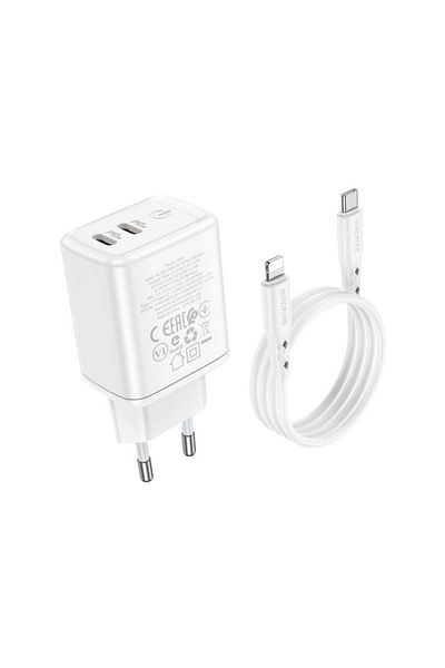 Borofone Mains Charger 2 X Usb - C Output 35W Power Quick Charge 3.0 Lightning Cable Included