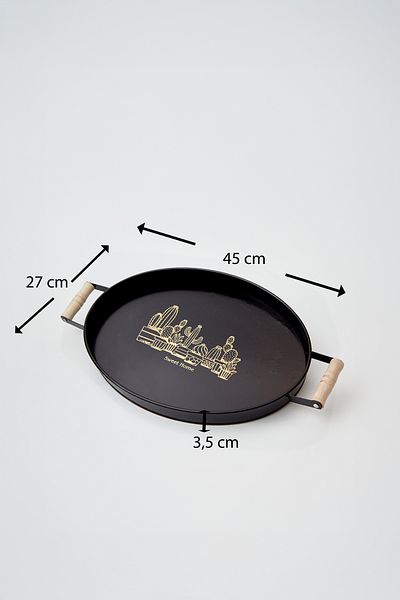 Doğa Dizayn Merisa Home Oval Metal Tray Black 45 cm