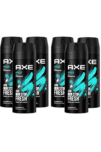 Axe Apollo Fresh Body Spray Deodorant 150ml (Pack of 6)