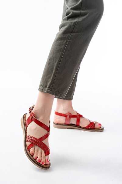 infon shoes creation 205-09 Red Orthopedic Genuine Leather Women's Sandals