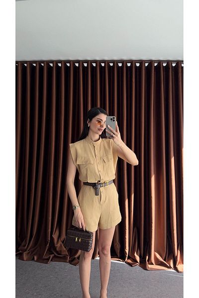 HAZELANNA Nude Shorts Jumpsuit