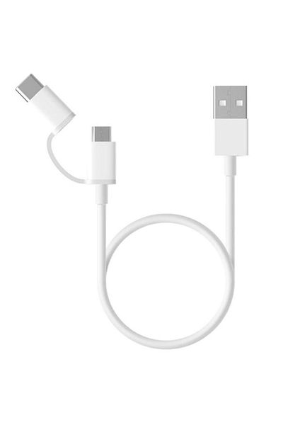 Xiaomi Mi 2 in 1, USB-C MicroUSB - USB Type C Data and Charging Cable (30cm) - White