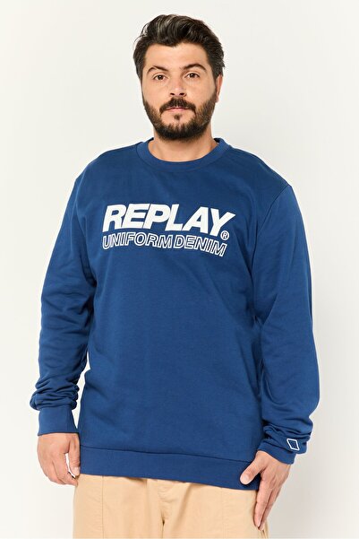 Replay Men Crew Neck Long Sleeve Graphic Sweatshirt, Blue/White