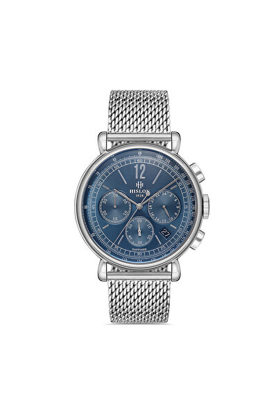 Hislon Erkek Rose Gold-Lacivert Çelik Kasa Yuvarlak Kadran Hasır Kordonlu Kol...