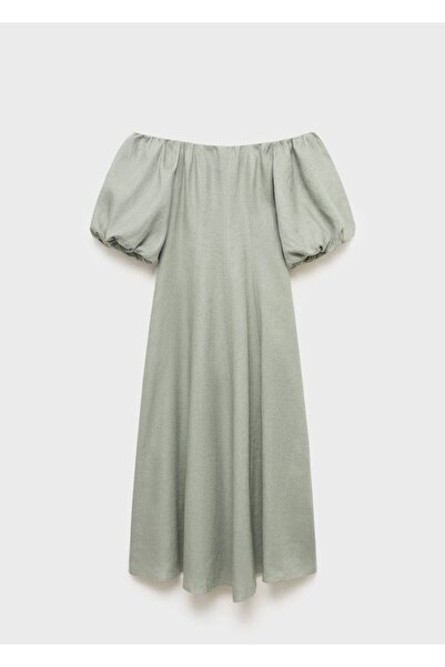 MANGO Woman Kabarık kollu keten elbise