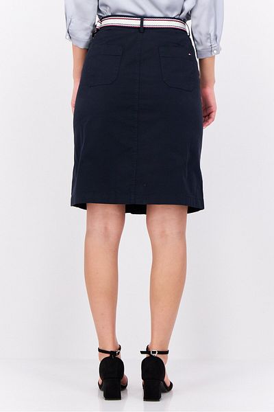 Tommy Hilfiger Women Solid Belted Midi Skirt, Navy Blue