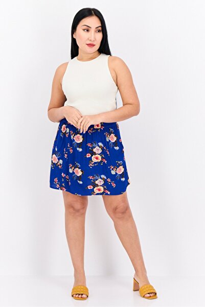 VILA Women Floral Print Mini Skirts, Royal Blue