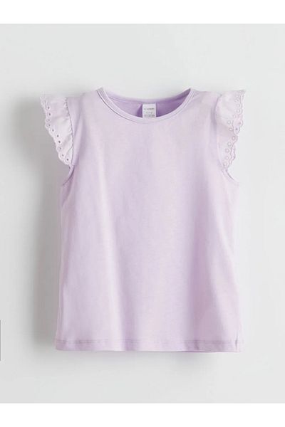 LC Waikiki Lcw Kids Lilac Crew Neck Embroidered Combed Cotton Girls' Blouse