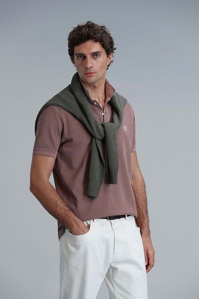 Lufian 111040163 Vernon Smart Polo Yaka Tişört Ανδρικό T-shirt Κανελή
