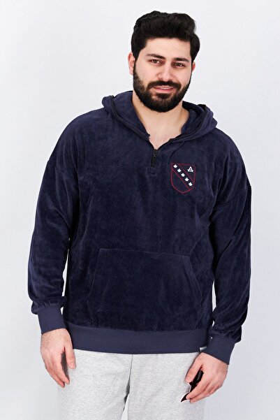 Eleven Paris Men Hooded Long Sleeve Textured Sweatshirt, Navy