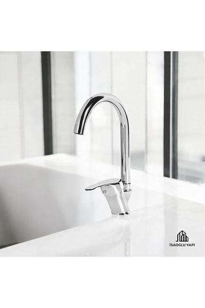 İSAOĞLU YAPI Kitchen Faucet Brass Material 5 Years Warranty Kitchen Sink Tap Modern Design Chrome Color Fixture