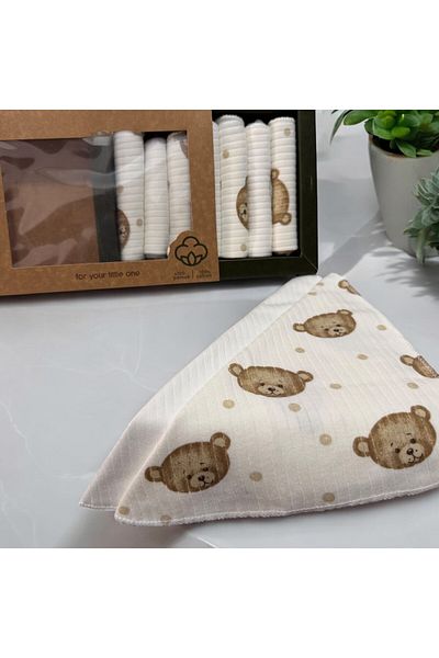 BYS TİCARET 100% Cotton Organic Baby Girl - Boy Mouth Wipes Set of 7 Boxed