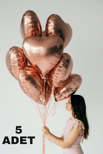 Baloncu Dede Rose Gold Heart Foil Balloon 5 Pieces Helium Compatible Balloon Lover and Special Day Balloon