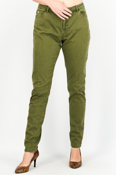 edc Women Skinny Fit Solid Non Stretchable 34 Length Jeans, Olive