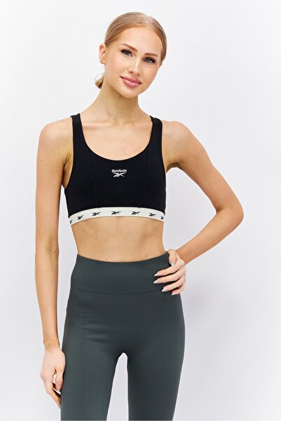 Reebok Women Brand Logo Non Padded Sports Bra, Black