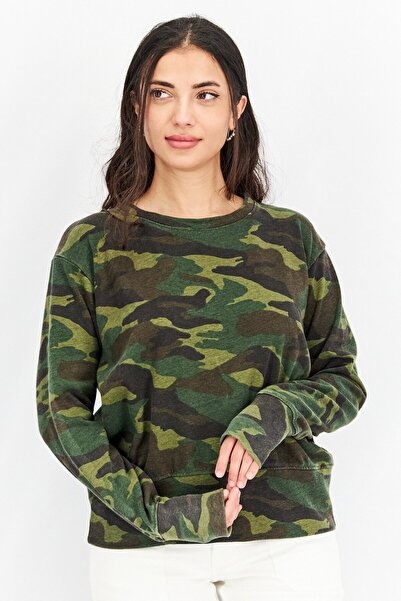 Sundry Women Crew Neck Long Sleeve Camouflage Sweatshirt, Multicolor