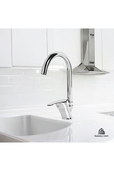 İSAOĞLU YAPI Kitchen Faucet Brass Material 5 Years Warranty Kitchen Sink Tap Modern Design Chrome Color Fixture