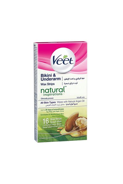 Veet Bikini & Underarms Hair Removal Wax Strips With Argan Oil - 16 Wax Strips