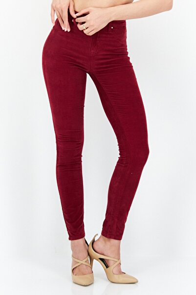 Blank NYC بنطلون جينز نسائي ضيق بخصر مرتفع ومضلع وقابل للتمدد، أحمر
