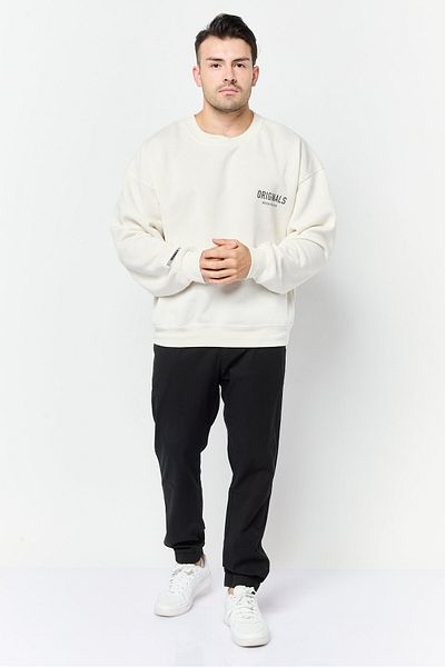 Brooklyn Men Crew Neck Long Sleeve Brand Logo Sweatshirt, Off White