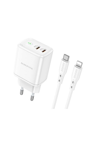 Borofone Mains Charger 2 X Usb - C Output 35W Power Quick Charge 3.0 Lightning Cable Included
